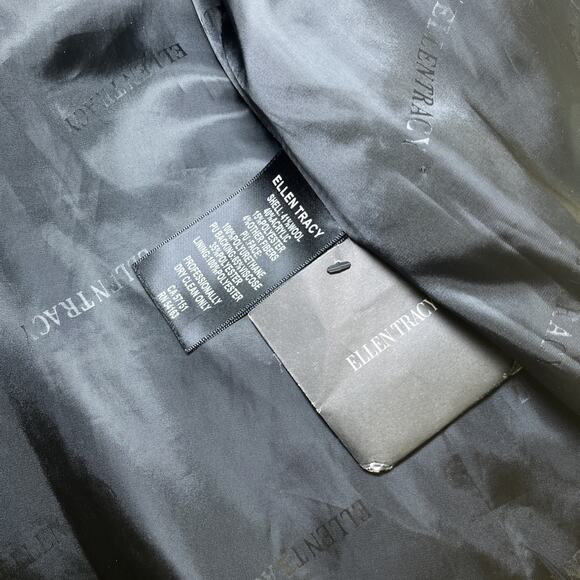 ELLEN TRACY Houndstooth Wool Blend Pea Coat Black Ivory Textured Lined Sz 14 NWT - Picture 12 of 16